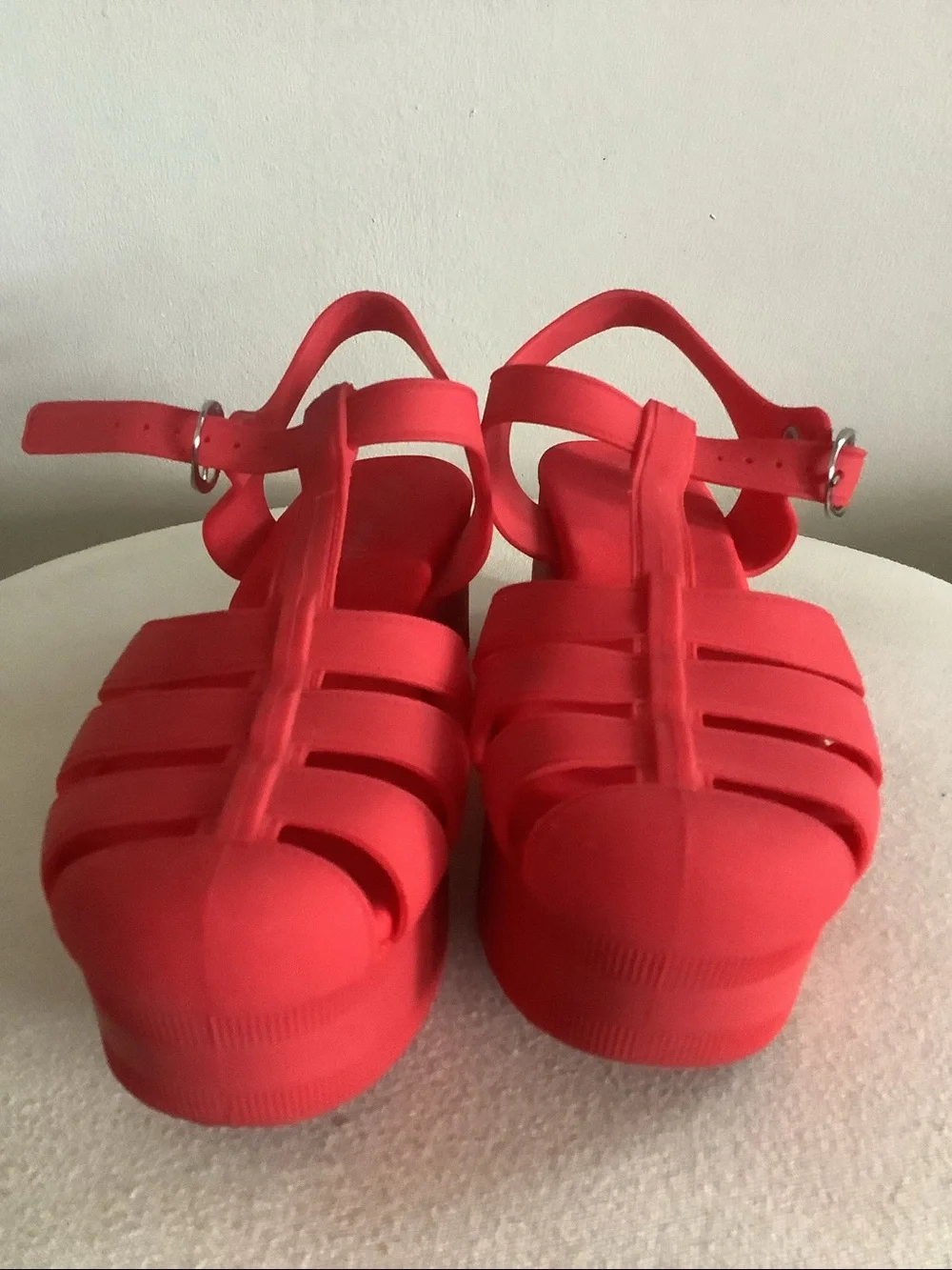 Jeffrey Campbell Platform Fishermen Jelly Sandal Red Size 6